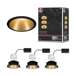 Paulmann Einbaustrahler Cole Coin, 3-Stufen Dimmbar, Ø 88mm, 3 x 6,5W, 460 lm, IP44 Spritzwasserschutz, 2700 Kelvin, Schwarz/Gold matt, Einbauleuchte Angebot bei HelloDeals