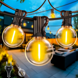 Lichterkette Außen LED Outdoor Strom - 10m Aussen Beleuchtung Balkon Garten Glühbirnen Pavillon Lichterketten Lights Party Terrasse Draußen Birnen Innen Terrassen Aussenlichterkette Gartenbeleuchtung Angebot bei HelloDeals