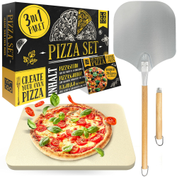 Loco Bird Pizzastein für Backofen & Gasgrill inkl. Pizzasschieber - 3er Set - Pizzastein rechteckig aus Cordierit für knusprigen Pizzaboden wie vom Italiener, Pizzaschieber und Rezeptbuch Angebot bei HelloDeals