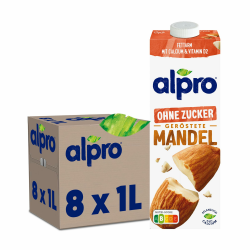 Alpro Mandeldrink Ohne Zucker – Quelle von Calcium und Vitaminen – Zuckerfrei, glutenfrei, fettarm, ohne Laktose, vegan und milchfrei – 8 x 1 L – Haltbar Angebot bei HelloDeals