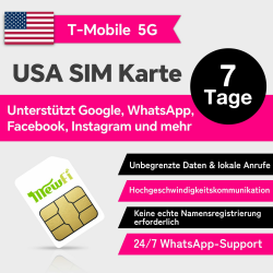 T-Mobile USA SIM-Karte – Unbegrenzte Anrufe & Daten für USA-Reisen – 4G Netz, Google & Whatsapp nutzbar – Einfache Aktivierung, 24/7 Whatsapp Support Angebot bei HelloDeals