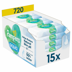 Pampers Harmonie Aqua Feuchttücher 15 Packungen mit jeweils 48 Feuchttüchern - 720 Feuchttücher, die helfen, den natürlichen pH-Wert der Haut wiederherzustellen, leichte Lotion mit 99% Wasser Angebot bei HelloDeals