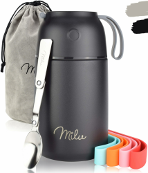 Milu® Thermobehälter 450, 650ml, 800ml | Edelstahl Warmhaltebehälter | Essensbehälter | Speisegefäß Babynahrung | Essen warmhalten Behälter | Thermo Lunchbox | Müsli to go | Schwarz, 650ml Angebot bei HelloDeals