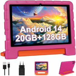 2025 Neueste Kinder Tablet 10 Zoll Android 14 Tablet, 20 GB RAM+128GB ROM(TF 1TB), 5G WIFI 6, Octa-Core, Widevine L1, Kindersicherung, 6000mAh, BT 5.0, GMS Certified Kids Tablet mit Eva Case - Rosa Angebot bei HelloDeals