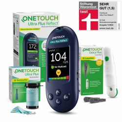 OneTouch Ultra Plus Reflect Blutzuckermesssystem für Diabetes (Zucker-Krankheit), inkl. 1 Blutzucker-Messgerät (mg/dl), 40 Teststreifen, 1 Stechhilfe, 40 Lanzetten, 1 Etui, 2 Batterien Angebot bei HelloDeals