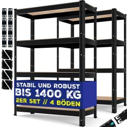 MASKO® 2er-Set Lagerregal Schwerlastregal, Kellerregal, 160 x 80 x 40 cm, bis 700kg belastbar, 4 verstellbare Ablagen, MDF-Platten Regal aus Metall, Steckregal, Werkstattregal, Keller, Garage Schwarz Angebot bei HelloDeals