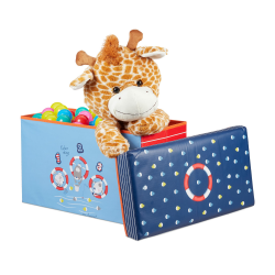 Relaxdays Sitzbox Kinder, Faltbare Aufbewahrungsbox mit Stauraum, Deckel, Motiv Meer, Jungen & Mädchen, 50 Liter, blau, Sea Life Angebot bei HelloDeals
