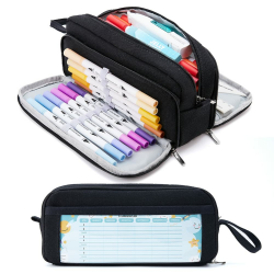 KALIDI Federmäppchen mit 3 Fächer Große Kapazität Mäppchen Federtasche Stiftetasche Pencil Case Bleistifttasche für Schule & Büro Schwarz Angebot bei HelloDeals