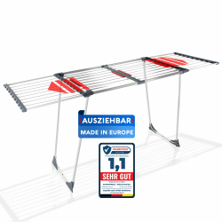 SCHWANFELD® Wäscheständer ausziehbar [20M TROCKENLÄNGE] - Wäscheständer hoch - Premium Wäschetrockner Ständer - Faltbarer Wäscheständer XXL - ausziehbarer Wäscheständer - Standtrockner rutschfest Angebot bei HelloDeals