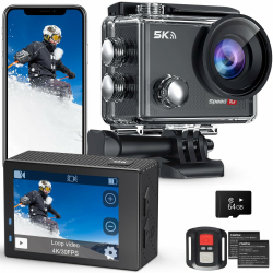 Hiicam Speed 10 Action Cam, 5K30FPS 30MP Actioncam 40M Unterwasserkamera Wasserdicht WiFi 170°Ultra Weitwinkel EIS Actionkameras Zoom 5X mit Fernbedienung und 2x1350mAh Akkus 64GB Speicherkarte Angebot bei HelloDeals