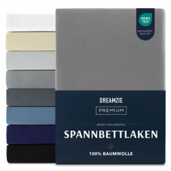 Dreamzie Premium Spannbettlaken 140x200 cm, Spannbetttuch für Dicke Matratzen bis zu 22 cm, Bettlaken 100% Jersey Baumwolle, 150 g/m², Oeko-TEX Zertifiziert - Anthrazit Angebot bei HelloDeals