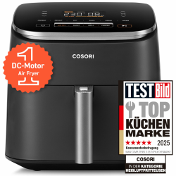 Cosori Turboblaze Heißluftfritteuse Airfryer, 9-in-1 Air Fryer XXL 6L, leiser DC Motor mit 5 Geschwindigkeitsstufen, Grillen, Backen, Gären, Dehydrieren, Tiefkühlen, 87 Rezepte, 64% energiesparend Angebot bei HelloDeals