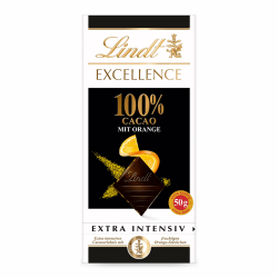 Lindt EXCELLENCE 100 % Kakao & Orange | 50 g Tafel | Extra dunkle Schokolade mit 100 % Kakaoanteil & fruchtigen Orangenstückchen | Vegane Schokoladentafel Angebot bei HelloDeals