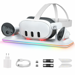 GEEKERA Ladestation für Meta Quest 3, Magnetischer Ladeständer für Oculus/Meta Quest 3 VR Headset & Controller, Schnellladestation mit 18W Adapter/RGB Licht/2 wiederaufladbaren Batterien Angebot bei HelloDeals