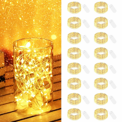 【16 Stück】 LED Lichterkette mit Batterie Klein, 2M 20LED Silberdraht Mini Lichterkette Batteriebetrieben, Micro Lichterkette Draht Wasserdichte für Weihnachten Hochzeit Party Innen Deko, WarmWeiß Angebot bei HelloDeals