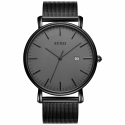 BUREI Ultra Dünne Uhren Herren Schwarze Analoges Datum Armbanduhr Herren mit Japanisches Quarzwerk, Geschenke für Männer Dunkelgrau, Schwarz Angebot bei HelloDeals