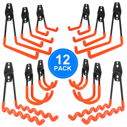 AojSup 12 Stück Wandhaken Garage, Schwerlast Garage Haken, Doppelhaken Garage, Garage Storage Hooks zur Organisation für Leiter, Stuhl, Schlauch, Fahrrädern, Elektrowerkzeugen Sperrigen (Orange) Angebot bei HelloDeals