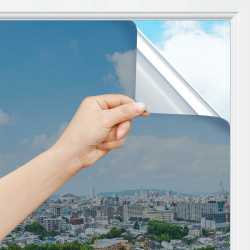 rabbitgoo Spiegelfolie Fenster Sichtschutz, Einseitig Fensterfolie Blickdicht von außen Silber 44,5x200cm, Sonnenschutzfolie Fenster Innen Tönungsfolie Wärmeschutzfolie UV Schutzfolie 44.5 x 200 cm Silber Angebot bei HelloDeals