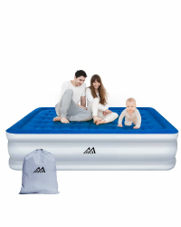 cakitte Aufblasbare Matratze 203 x 152 x 46 cm, aufblasbare Matratze mit integrierter Pumpe für Zuhause, Reisen und Camping, Maximalgewicht: 300 kg (Blau und Weiß, Doppel) Angebot bei HelloDeals