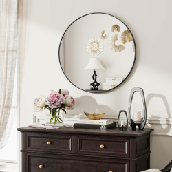 Koonmi 60cm Runder Spiegel Schwarz Spiegel Rund Wandspiegel mit Rahmen aus Aluminiumlegierung für Badezimmer, Waschtisch, Wohnzimmer, Schlafzimmer, Eingang Wanddekoration Angebot bei HelloDeals