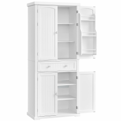 VASAGLE Küchenschrank, Hochschrank Küchenbuffet Vitrinenschrank, Buffetschrank mit Verstellbaren Ablagen, Esszimmerschrank mit Schubladen, für Wohnzimmer Küche, 40 x 76 x 182,1 cm, Weiß BBC561W21 Angebot bei HelloDeals