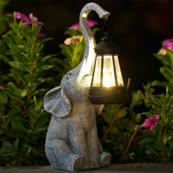 Yeomoo Elefanten Deko mit Solar Laterne Gartenfiguren - für Außen Gartendeko mit Wetterfest LED Solarlampe für Balkon Garten, Geschenke für Frauen Männer Mama Geburtstagsgeschenk Grau Angebot bei HelloDeals
