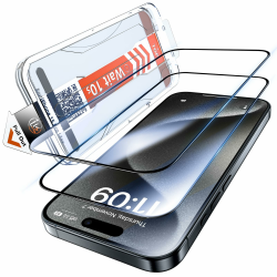 LK Panzer Schutz Glas für iPhone 15 Pro Max Schutzfolie [Full Screen] Auto-Installation Schutzglas [9H TOP Härte] Stoßfest Kratzfest Anti-Fingerabdruck Anti-Öl Anti-Bläschen, 2 Stück Angebot bei HelloDeals