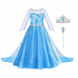 ACWOO ELSA Kostüm Mädchen, ELSA Kinder Prinzessin Kleid 6-teiliges Set mit Krone Diadem Handschuhe Zauberstab usw für Halloween Weihnachten Verkleidung Karneval 110 Angebot bei HelloDeals
