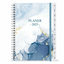2025 Tagebuch, Januar 2025 - Dezember 2025 Wochenplaner mit Monatsregistern, Gesäßtasche, elastischer Verschluss, Doppeldrahtbindung, einfache Organisation des täglichen Lebens, 14,8×21cm, Blue Angebot bei HelloDeals