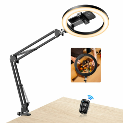 Evershop Ringlicht mit Stativ Handy Overhead,10” Ring Light mit Fernsteuerung Ringleuchte Flexibel Streaming Tisch Laptop Licht 3Lichtfarben+10 Helligkeiten 360°Drehbar Beleuchtung für Tiktok YouTube Angebot bei HelloDeals