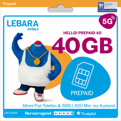 LEBARA Prepaid SIM-Karte mit Hello! 40 Prepaid Tarif ohne Vertrag | Allnet Flat Telefonie & SMS, 40 GB Datenvolumen inkl. 5G und 400 Frei-Min. ins Ausland… Angebot bei HelloDeals