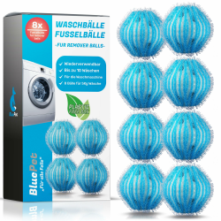 BluePet 8 Fusselbälle für die Waschmaschine - Entfernt Tierhaare, Fusseln & Flusen, Haarfänger für Wäschetrockner - Wiederverwendbare Flusenkugeln - Auch als Tierhaarentferner & Trocknerbälle Angebot bei HelloDeals