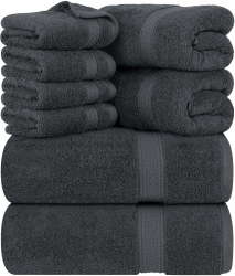 Utopia Towels 8 teilig Handtücher Set aus Baumwolle mit Aufhänger 2 Badetuch, 2 Handtücher und 4 Washclappen (Grau) Angebot bei HelloDeals