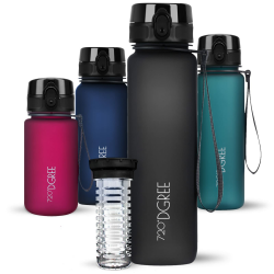 720°DGREE Trinkflasche 1l “uberBottle“ softTouch +Früchtebehälter - BPA-Frei - Schlanke Wasserflasche für Sport, Fitness, Fahrrad, Uni, Outdoor - Tritan Sportflasche Leicht, Stoßfest, Wiederverwendbar 1000 ml 25 Onyx Black - Schwarz | Softtouch Angebot bei HelloDeals