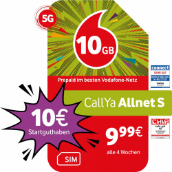 Prepaid CallYa S | Dauerhaft 6 GB Datenvolumen | 10 Euro Startguthaben | monatlich kündbar | 5G Netz | Telefon- & SMS-Flat Angebot bei HelloDeals