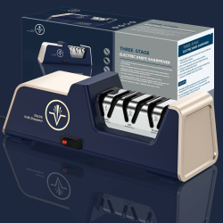 Professioneller elektrischer Messerschärfer mit 100% Diamant-Schleifmitteln und Präzisionswinkelführungen für die Arbeit mit geraden Kanten und Keramikmessern in der Küche. Sharp Angebot bei HelloDeals