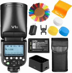 Godox V1-S TTL Kamera Blitzkamera Blitzgerät Rund Aufsteckblitz, 2,4G 1/8000 HSS 76 W Speedlite mit 2600 mAh Li-Ion Akku, Kompatibel mit Sony Kamera Angebot bei HelloDeals
