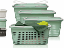 Hausfelder Wäschekorb 35 l – Wäschekörbe 4er Set - Stabil & Wetterfest - Wäschewannen mit Henkeln & Griffen (Jadegrün, 4 Körbe) Angebot bei HelloDeals