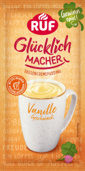 RUF Glücklichmacher Tassenpudding Vanille-Geschmack, Cremepudding für schnelle Desserts, Tassencremepudding, nur Wasser hinzufügen, 1 x 59g Beutel Angebot bei HelloDeals