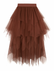 Dressever Damen Unregelmäßiger Tüllrock Mehrschichtiger Mesh Faltenrock A-Linie Hoher Taillierter Rock Ballett Tutu Abschlussball Party Karneval Party Rock XL Braun Angebot bei HelloDeals