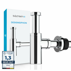 Bächlein Design Siphon Universal für Waschbecken & Waschtisch - Abflussgarnitur passgenau - Geruchsverschluss mit Reinigungsöffnung + Einbauanleitung - Designsiphon Ablaufgarnitur Röhrensiphon Angebot bei HelloDeals