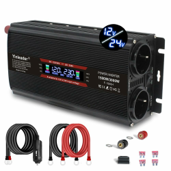 Yinleader Wechselrichter 12V/24V auf 230V 1500W / 3000W Spannungswandler 2 EU Steckdosen 1 USB Big LCD mit Zigarettenanzünder. Angebot bei HelloDeals
