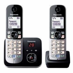 Panasonic KX-TG6822GB DECT Schnurlostelefon mit Anrufbeantworter (strahlungsarm, Eco-Modus, GAP Telefon, Festnetz, Anrufsperre, DUO) schwarz Angebot bei HelloDeals