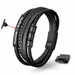 UNIQAL | Personaliesiertes Lederarmband mit Gravur "SHAPE" Herren Damen | Leather Bracelet mens | Magnetverschluss | handgemacht in Germany Schwarz 21.0 Zentimeter Angebot bei HelloDeals