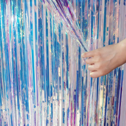 Silvester Lametta Vorhänge Irisierende Glitzer 1 Stück - GREATRIL Kindergeburtstag Party Vorhang Metallische Fotowand Hintergrund Party Deko für Frozen Meerjungfrau Mädchen Meer Ｑuallen Pool Party 1pcs Irisierende Angebot bei HelloDeals