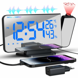 TAKRINK Wecker Digital Radiowecker mit 4 Stufen Bildschirmhelligkeit Projektionswecker mit Temperatur mit Projektion Dual-Alarm Type-C Ladegerät 180° Projektor Projektion 12/24H Angebot bei HelloDeals