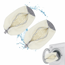 Schuhwaschbeutel Waschmaschine, 360° Reinigung Stoßdämpfend und lärmmindernd, Multi Schutz Schuhbeutel Waschmaschine Wiederverwendbarer Sneaker, für Alle Schuharten Größen (Cremefarben-2) Angebot bei HelloDeals