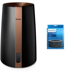Philips Luftbefeuchter 3000 Serie HU3918/10 (bis zu 45m²,hygienische NanoCloud-Technologie,3 Liter Wasserbehälter) schwarz & FY2401/30 Original Ersatzfilter für Luftbefeuchter Grau Angebot bei HelloDeals