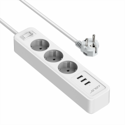 JSVER Steckdosenleiste 3 Fach mit 3 USB Ladeanschlüsse, Mehrfachsteckdose Wandmontage(3680W) Steckerleiste USB(5V 2,4A,12W) mit 2M Kabel für Smartphones, Laptop, iPAD -Weiß Angebot bei HelloDeals