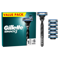 Gillette Mach3 Nassrasierer Herren, Rasierer + 6 Rasierklingen mit 3-fach Klinge, Geschenk für Männer Angebot bei HelloDeals